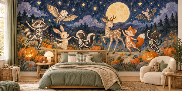 Watercolor Skeleton Friends Halloween Wall Mural, image 2