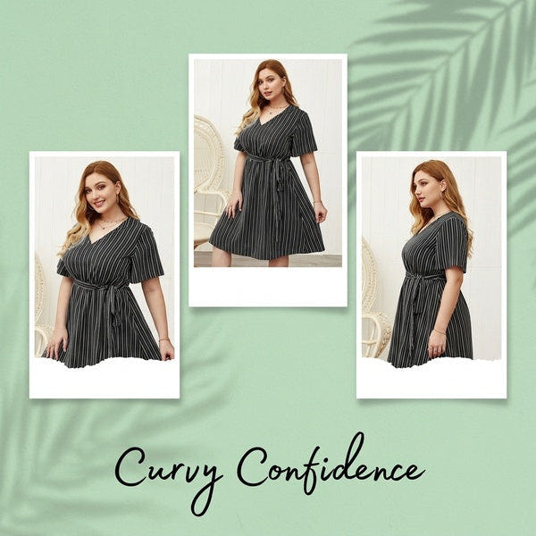 Plus Size Designer Dress with Stripes