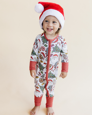 Bamboo Zip Romper | Retro Christmas