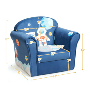 Kids astronaut armrest upholstered couch, perfect for playtime and relaxation in any child's room.