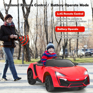 12V 2.4G RC electric vehicle with lights for kids, angled view showcasing its design and features.