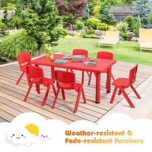 Colorful 6-pack stackable plastic chairs for kids, perfect for classrooms and playrooms.
