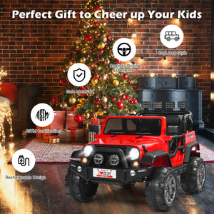 12V 2-seater ride-on car truck with remote control and storage, perfect for kids' outdoor fun.