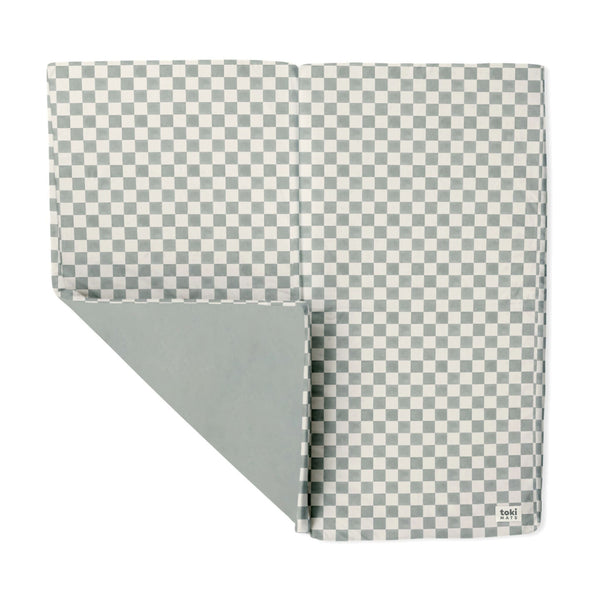 Checker Matcha Organic Cotton Mat for babies, featuring a stylish design and soft texture, perfect for playtime.