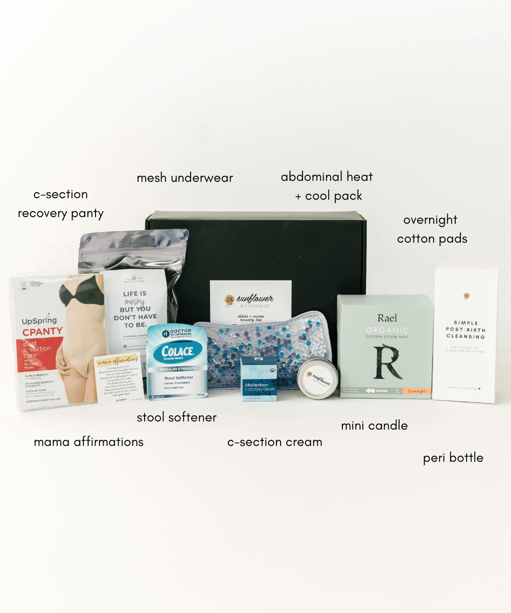 Deluxe C-Section Recovery Box for new moms, perfect baby gift set for postpartum care and comfort.
