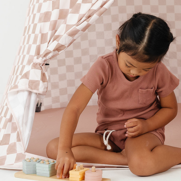 Checker Toffee Play Tent for babies, showcasing a cozy and fun play space from angle 3. Perfect for imaginative play!