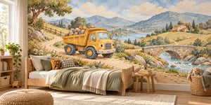 Watercolor Dump Truck Road Wall Mural, image 2