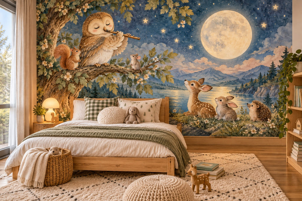 Watercolor Owl Flute Wall Mural, image 1