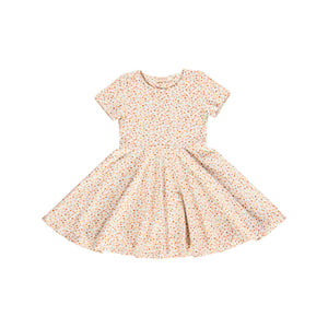 Sweetheart Twirl Dress in Sunset Meadow, organic cotton jersey swimwear for babies.