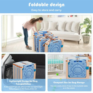 18-Panel Foldable Baby Playpen Kids Activity Center with Lockable Door Pink & Blue Baby Playpen & Playards