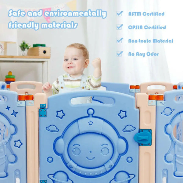 18-Panel Foldable Baby Playpen Kids Activity Center with Lockable Door Pink & Blue + Baby Playpen & Playards
