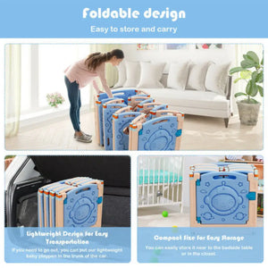 18-Panel Foldable Baby Playpen Kids Activity Center with Lockable Door Pink & Blue + + Baby Playpen & Playards