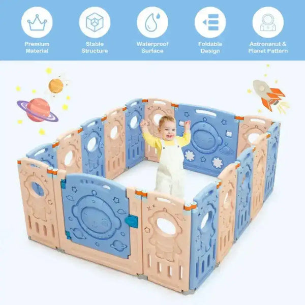 18-Panel Foldable Baby Playpen Kids Activity Center with Lockable Door Baby Playpen & Playards