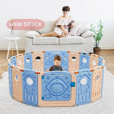 18-Panel Foldable Baby Playpen Kids Activity Center with Lockable Door Baby Playpen & Playards