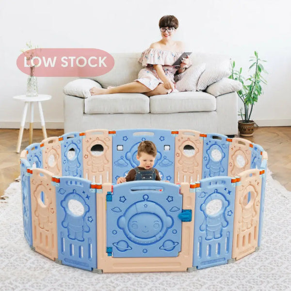 18-Panel Foldable Baby Playpen Kids Activity Center with Lockable Door Baby Playpen & Playards