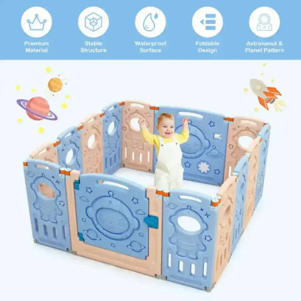 18-Panel Foldable Baby Playpen Kids Activity Center with Lockable Door Baby Playpen & Playards