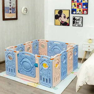 18-Panel Foldable Baby Playpen Kids Activity Center with Lockable Door Baby Playpen & Playards