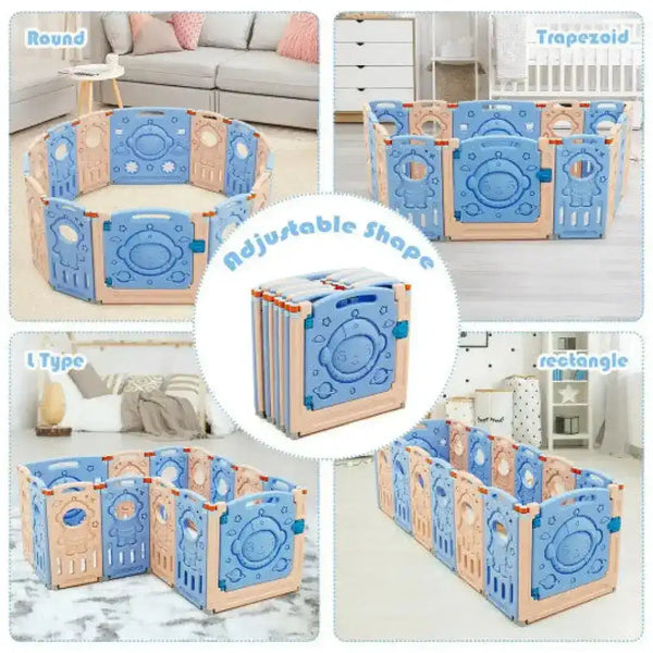 18-Panel Foldable Baby Playpen Kids Activity Center with Lockable Door Baby Playpen & Playards