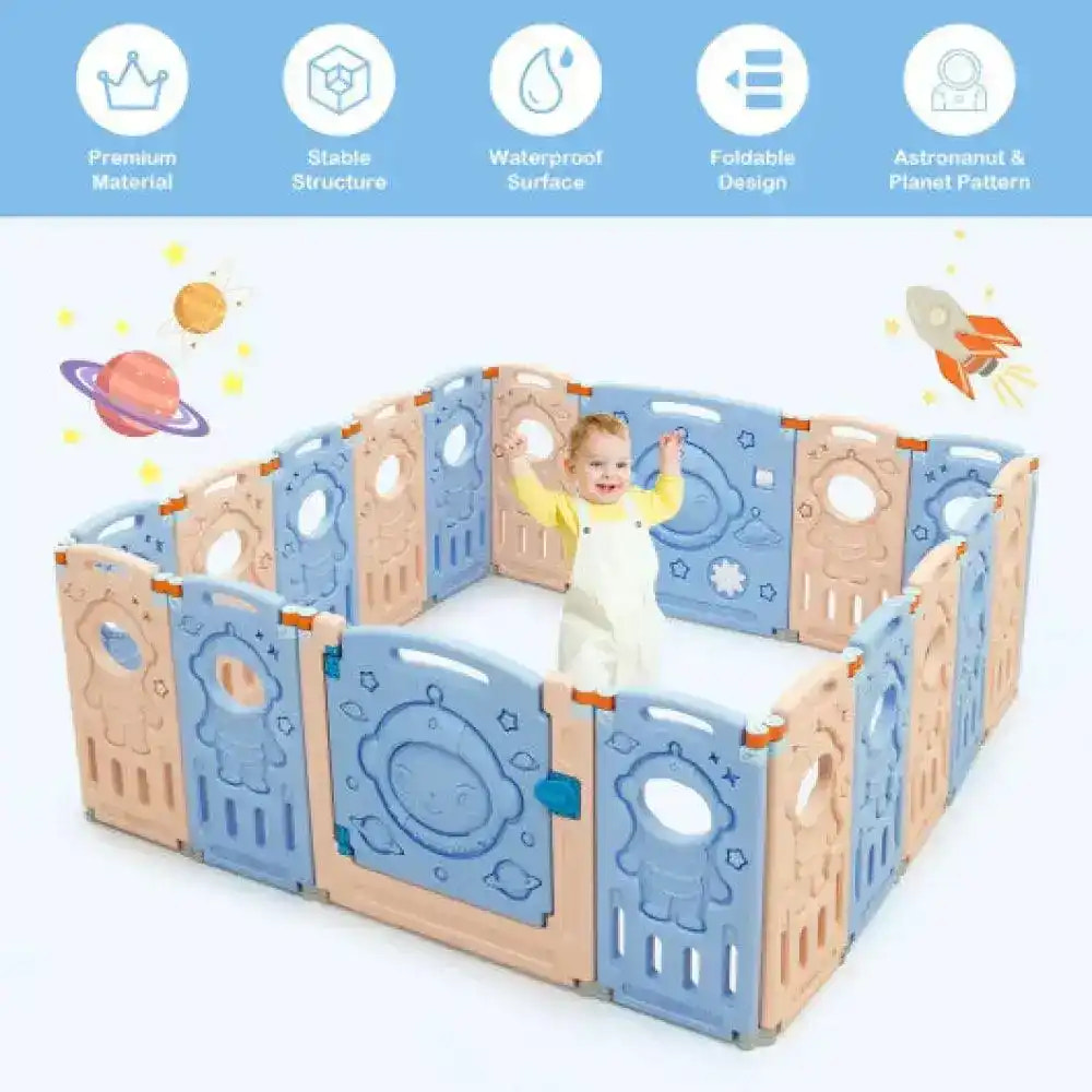 18-Panel Foldable Baby Playpen Kids Activity Center with Lockable Door Baby Playpen & Playards