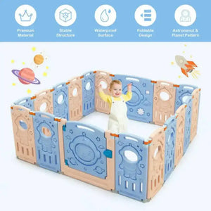 18-Panel Foldable Baby Playpen Kids Activity Center with Lockable Door Baby Playpen & Playards
