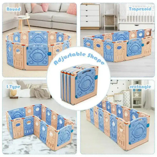 18-Panel Foldable Baby Playpen Kids Activity Center with Lockable Door Baby Playpen & Playards