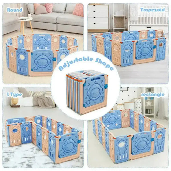 18-Panel Foldable Baby Playpen Kids Activity Center with Lockable Door Baby Playpen & Playards