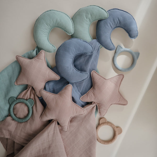 Soft Moon Lovey Blanket for babies, perfect for cuddling and comfort, shown at angle 17.