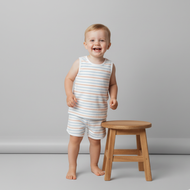 Organic Sleeveless Tee & Shorts Set - Cabana Stripes