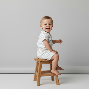 Organic Short Romper - Cabana Stripes