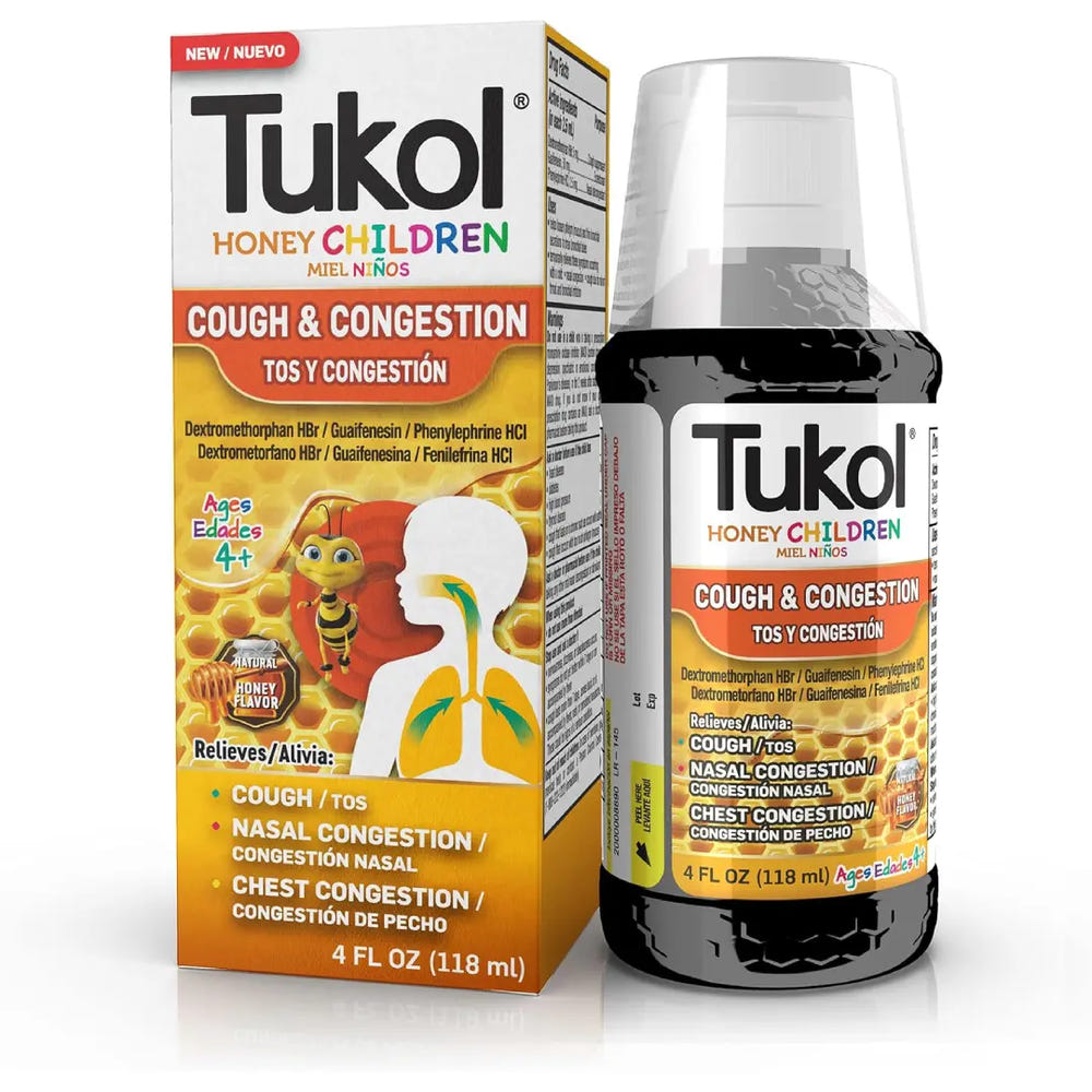 Tukol Syrup Honey for Children, 4 oz - Soothing cough & congestion relief, vitamins & supplements for kids.