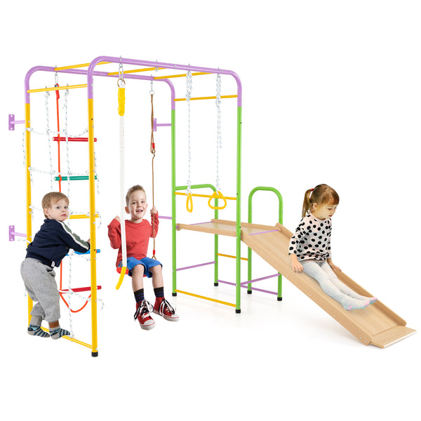 Metal Indoor Jungle Gym 8-in-1 Climbing Playset with Monkey Bars