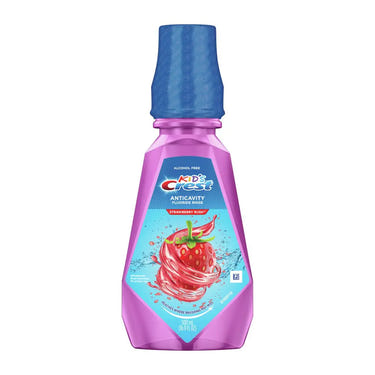 Crest Kids Strawberry Rush Rinse 16.9 oz - fun oral care for kids, promoting healthy smiles and fresh breath.