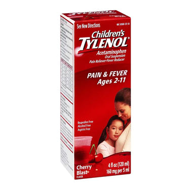Tylenol Children's Cherry 4 oz - Pain relief and fever reducer for kids, in a vibrant cherry flavor.
