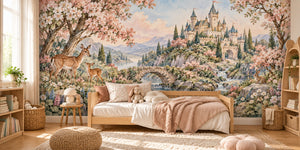 Watercolor Woodland Castle Fairy Tale Wall Mural, image 2