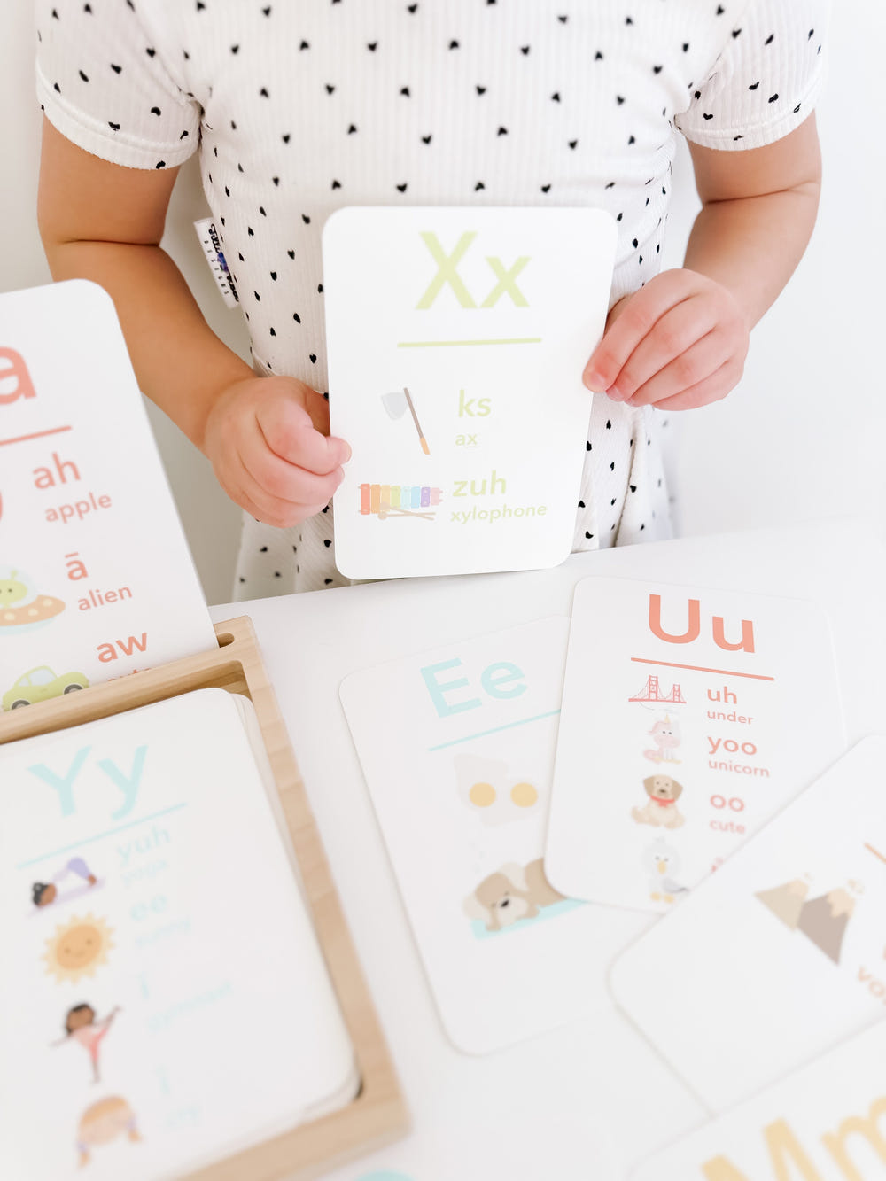 Colorful Letter Sounds Phonics Flashcards for babies, promoting early learning and fun playtime activities.