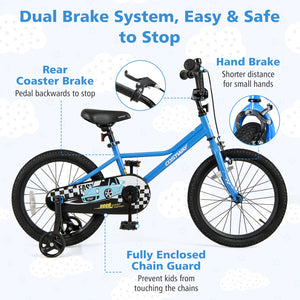 12-inch kids bike with removable training wheels for ages 3, angled view showcasing vibrant design and safety features.