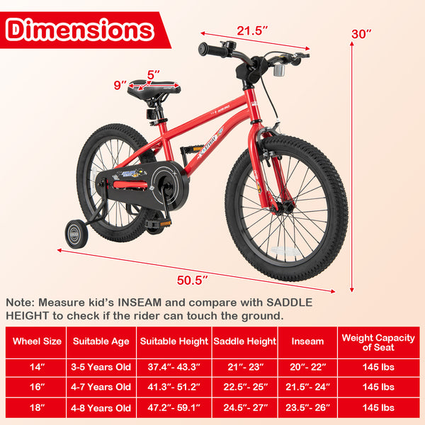 16-Inch/14-Inch/18-Inch Kids Bike Ages 3-8 with Handbrake and Coaster Brake and Bell Ring-16/Ring-14/Ring-18 inches