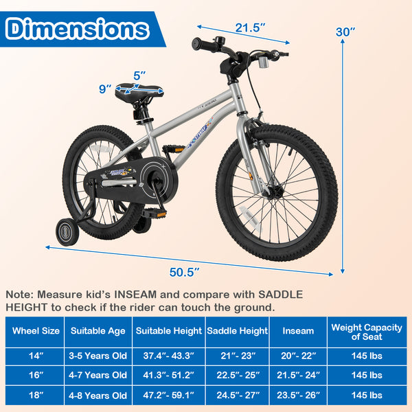 16-Inch Kids Bike Bicycle for Boys Girls 4-7 Adjustable with High Carbon Steel Frame