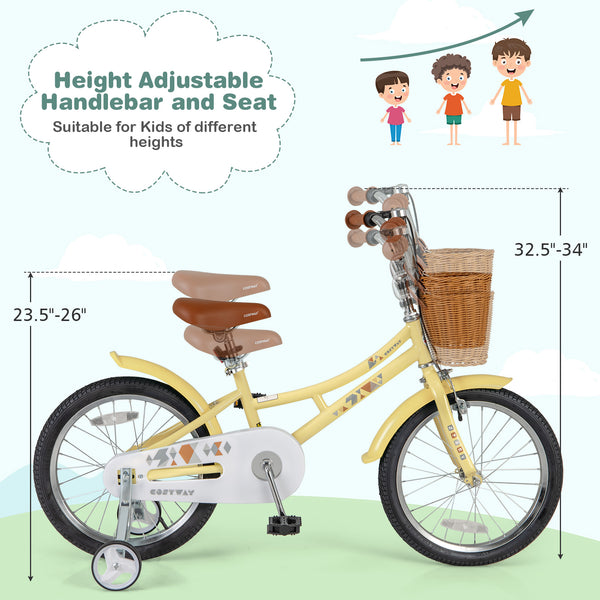 16-inch adjustable kids bike with reflectors and bell for children ages 4-7, shown from angle 13.