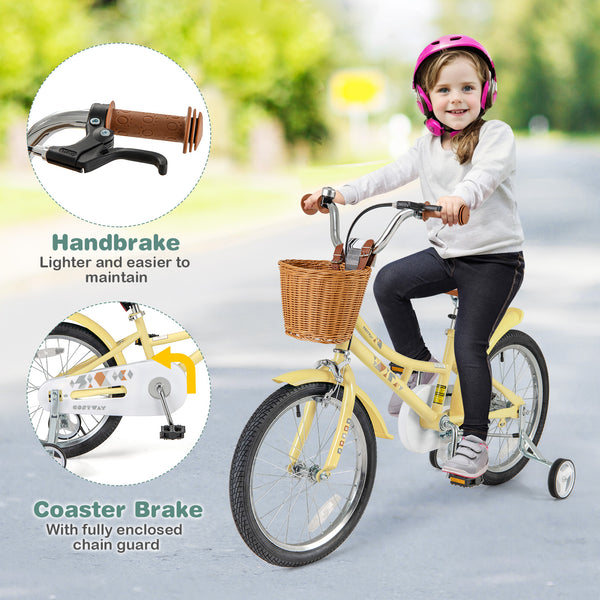 16-inch kids bike with adjustable seat, reflectors, and bell for children aged 4-7, angled view.