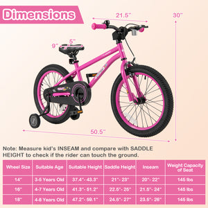 16-Inch Kids Bike for 4-7 Years Old Adjustable with Removable Training Wheels