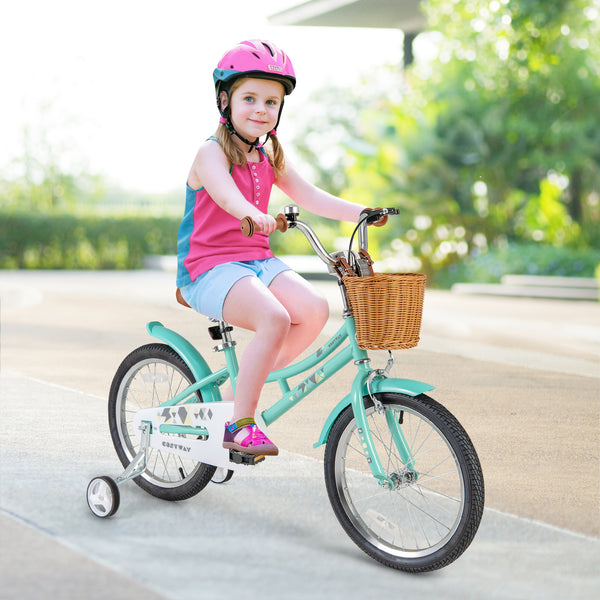 16-inch kids bike with training wheels and dual brake system for ages 4-7, shown at angle 9. Perfect for young riders!
