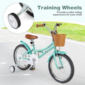 16-inch kids bike with training wheels and dual brake system for ages 4-7, shown at angle 14.