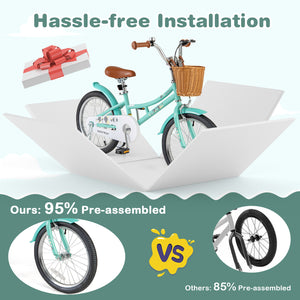 16-inch kids bike with training wheels and dual brakes for ages 4-7, angled view showcasing vibrant design.