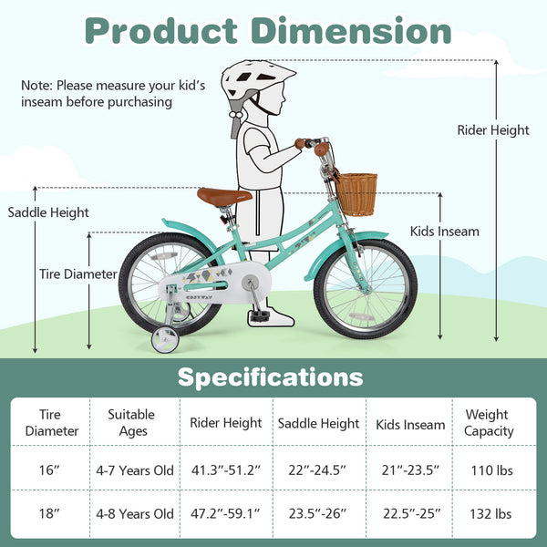 16-inch kids bike with training wheels and dual brake system for ages 4-7, shown from angle 12.