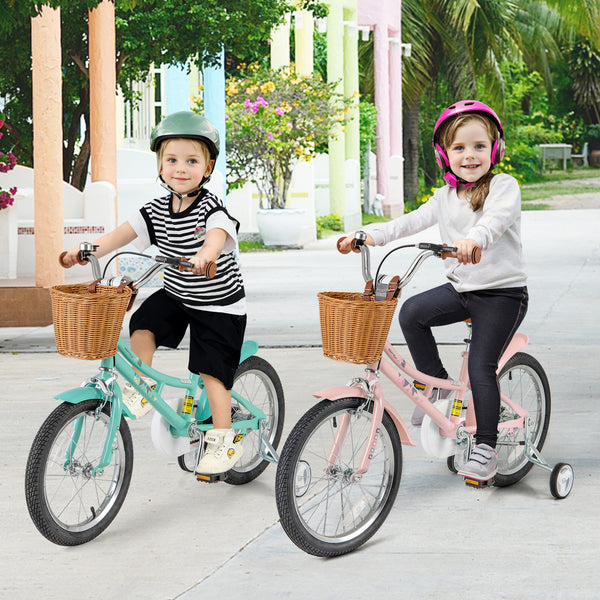 16 Inch Kids Bike Retro Bicycle with Adjustable Height and Basket for Ages 4-7 Years Old