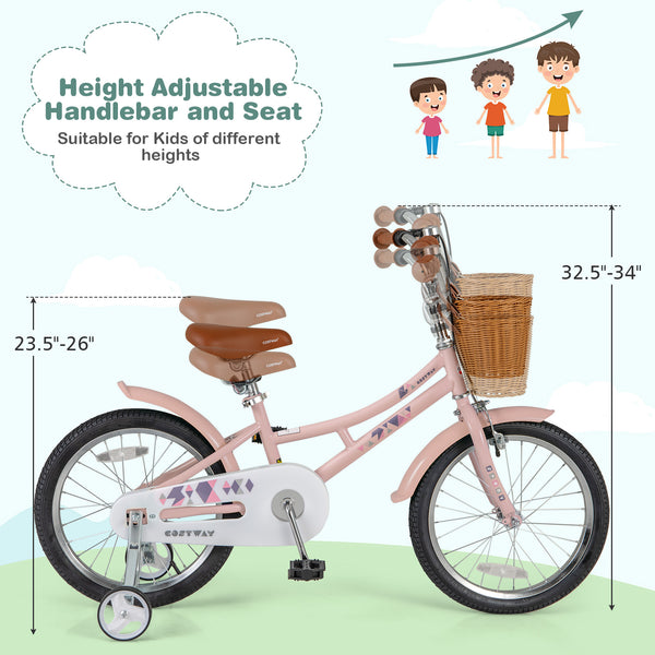 16-inch retro kids bike with adjustable height and basket for ages 4-7, viewed from angle 13.