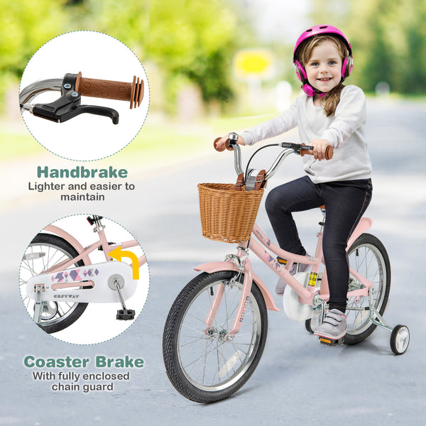 16-inch retro kids bike with adjustable height and basket for ages 4-7, viewed from angle 16.
