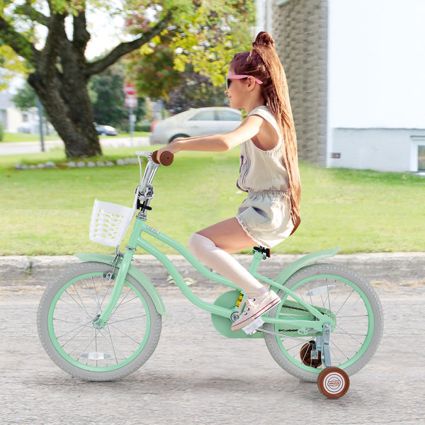 14-inch kids bike with adjustable seat and bell for ages 3-8, shown at angle 17, perfect for outdoor fun.