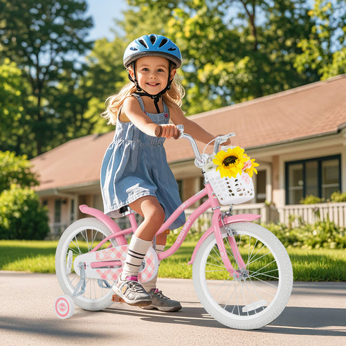 18 Inch Kids Bike with Training Wheels and Basket for Boys Girls 4-8 Years Old